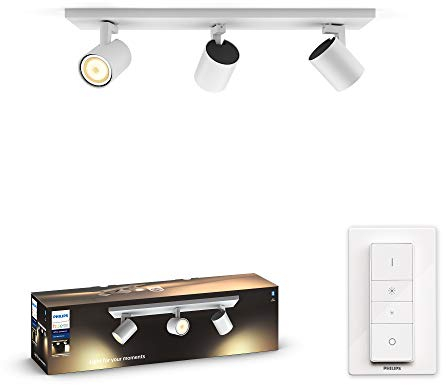 Philips Hue White Ambiance Runner, 3 Faretti Led Smart, Lampadina GU10 Inclusa, Telecomando Dimmer Switch Incluso, Dimmerabile, con Bluetooth, 3 x 5.5 W, Bianco