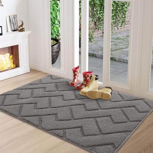 Biscpro Fußmatte Grau 80x120cm Innen und Außen, Waschbar Fussmatte, Wasserdicht Türmatte, Rutschfester Schmutzfänger Teppich für Eingang, Haustür, Patio, Flur, Garten