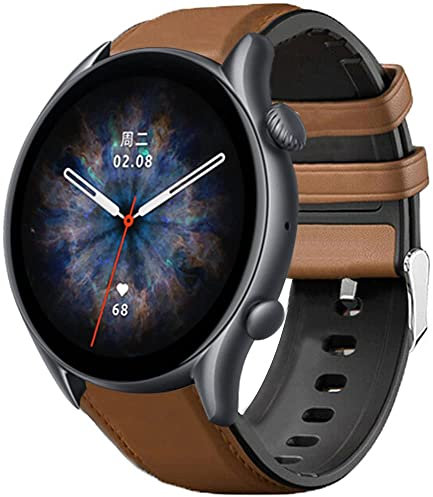 SkyBand Veines Cuir Classique Bracelet De Remplacement Compatible pour Montres connectées Amazfit GTR 2 / GTR 3 / GTR 3 Pro (B_Marron)