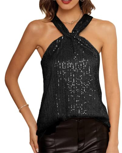 GRACE KARIN Glitzer Oberteile Neckholder Slim fit Pailletten Tops Damen Oberteile CL1537-02_2XL