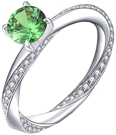 YL Damen Ring 925 Sterling Silber mit Mai Geburtsstein Smaragd Ring Verlobungsring Ehering für Braut(Größe 54)