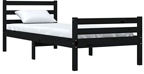 vidaXL Massivholzbett Einzelbett Bettgestell Lattenrost Bett Holzbett Bettrahmen Schlafzimmerbett Schlafzimmermöbel Schwarz 90x200cm
