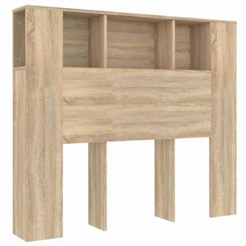 vidaXL Bett Kopfteil mit Ablagen Kopfteil-Regal Wand-Kopfteil Bücherregal-Kopfteil Betthaupt Bettkopfteil Schlafzimmer Sonoma-Eiche 120x18,5x104,5cm