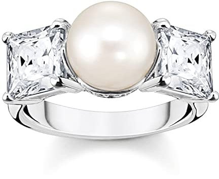 THOMAS SABO Damen-Ring Perle und Weiße Steine Silber TR2408-167-14-56 Ringgröße 56/17,8