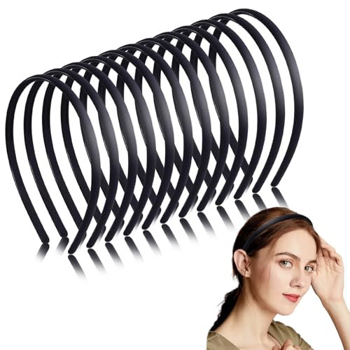 Nenjindz Lot de 12 serre-tête pour femme noir avec dents antidérapantes pour femme, homme, pour sport, salle de bain, maquillage