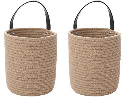 2 Pièces Paniers Ensemble Panier Mural Tissé Suspendu, à Plantes Tissés en Corde Coton, Corde Coton Panier, pour Ranger Articles Dans Chambre, Bureau, Cuisine, Jardin, Terrasse Gris