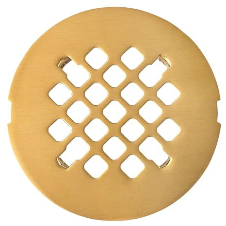 Rejilla de drenaje de ducha a presión de 4 ¼ - Oro cepillado - Cubierta de repuesto - VHI - Manitas diseñadas y probadas en Estados Unidos - Nunca se doblará ni se romperá