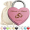 Cadenas d'amour en forme de cœur rose avec gravure personnalisée et clé – Motif anneaux entrelacés – Cadenas – Sac cadeau en tissu – Anniversaire, Saint Valentin – Cadeau – Couple