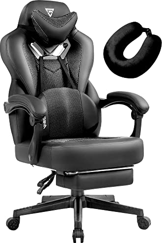 Vigosit Gaming Stuhl PRO, Gaming Sessel Bürostuhl Ergonomische für Erwachsene, Office Nap Gaming Chair Stühle schreibtischstuhl mit Fußstütze Kopfstütze, Mesh Drehstuhl Massagesessel (Dunkelgrau)