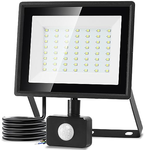 Aigostar Foco LED con Sensor Movimiento 50W,4300LM Super Brillo Focos LED Exterior IP65 Impermeable,Blanco Frío 6500K Proyector Led Exterior,Perfectas para Jardín, Garaje, Patio, etc.