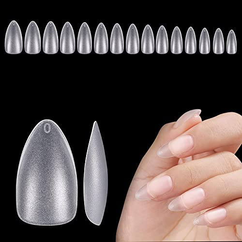 YGSHIWEI Uñas postizas de gel blandas, uñas postizas sin lima, uñas artificiales de resina PMMA en 15 tamaños para pegar, Nail Art para salones de manicura (almendra mediana 300 piezas)