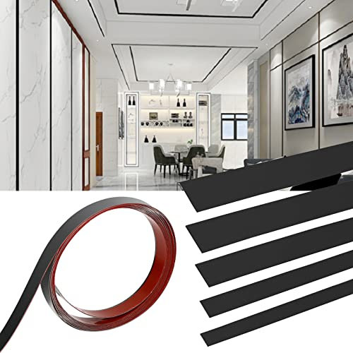 Btstil Moulure flexible et garniture murale, finition métallisée effet miroir, bande autocollante noire pour mur, porte, meubles, armoire, 2 cm