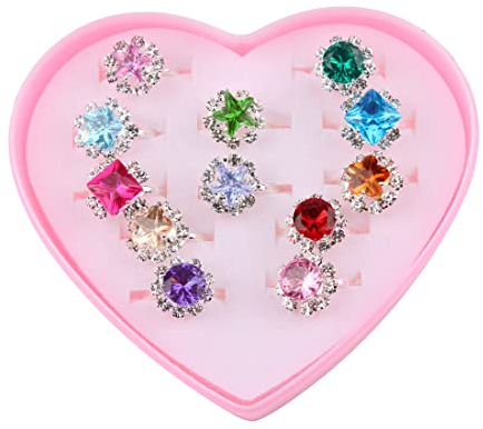 LEEQ Prinzessin Schmuck Set - 12 Stück Kinderringe für Mädchen, Perfekt für Geburtstag Party Favors