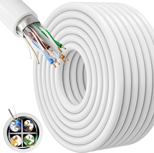 Cable Ethernet 25 metros, Cat 6 FTP Blindado Cable de Red Alta Velocidad Cable RJ45 Exterior Interior, Largo Gigabit Cable LAN 25m Impermeable Cable Internet 23AWG 250MHz Antiinterferencia Cable Wifi