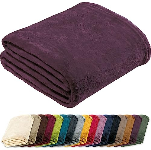 REDBEST Microfaserdecke Amarillo, Fleece-Wohndecke, Sofadecke dunkelviolett Größe 130x180 cm - kuscheliger Teddyfleece, extra weich warm, pflegeleicht, waschbar