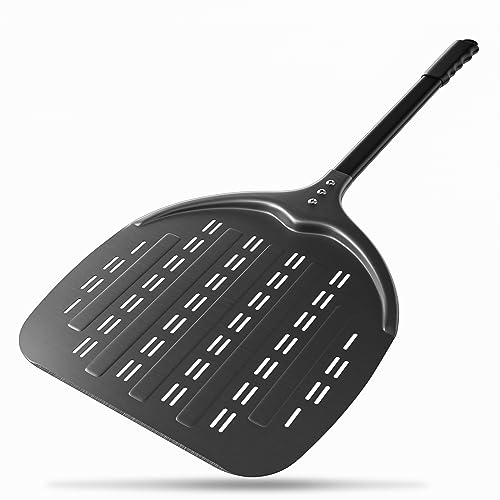 G.a HOMEFAVOR 14inch Perforated Pizza Peel, Rectangular Pizza Paddle Hard Anodized Aluminum Peel Turning Pizza Oven Peel with Non-Slip Heat Resistant Handle for Homemade Pizzas