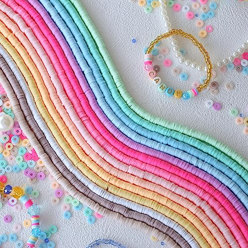 HERZWILD ca.5040pcs Heishi Perlen Bunte 6mm Clay Perlen zum Auffädeln 14 Stränge Clay Perlen Set für Chocker, Halskette, Armband, Ohrringe, Schmuckherstellung DIY (14color)