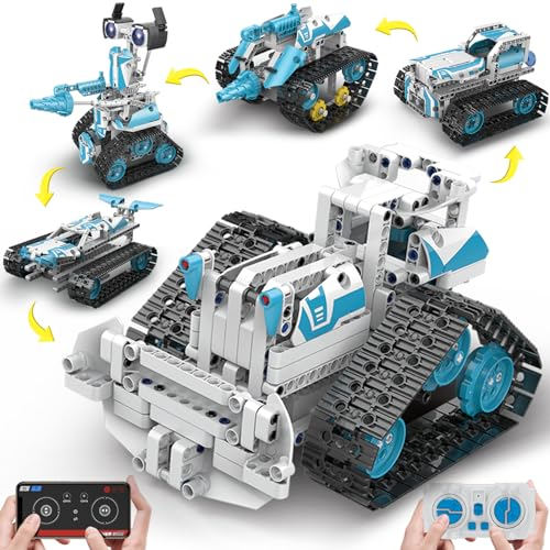 BEHOWL Technik Auto Bauspielzeug für Jungen Mädchen, 5in1 Tracked Racer/Roboter/Panzer/Bulldozer, App&Fernsteuerung Bausteine, Geschenk für Kinder ab 12+ Jahre,(700 Stück)