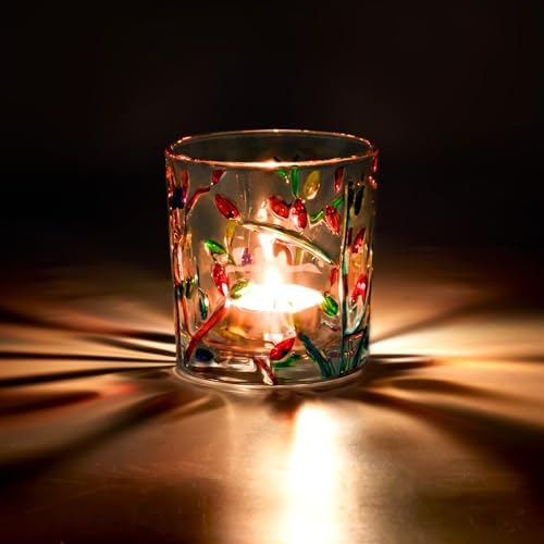 Toptime - Portavelas de cristal transparente para velas de té o votivas, con dibujo de hojas de colores, para aromaterapia casera, para llenar con cera, centros de mesa, cumpleaños, bodas y fiestas