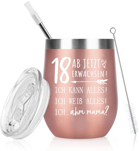 Livole Lustige 18. Geburtstag Mädchen Weihnachten, Geschenke zum 18 Geburtstag Mädchen, Beste Freundin, Tochter, Nichte - 18 AB Jetzt Erwachsen! - 350ml Edelstahl Thermobecher, 12oz Kaffeebecher to go