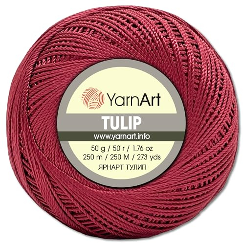 Frida's Wollhaus YarnArt 50 g Tulip Häkelgarn Filetgarn Mikrofaser glänzend seidig 49 Farben (422 | Bordeaux)
