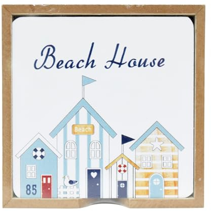 6 x Untersetzer Beachhouse | maritim Glasuntersetzer in Kiste | Unterlage | 11x11 cm
