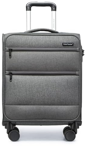 British Traveller Koffer Trolley 53.5x40x21cm Reisekoffer 4 Rollen Leicht Weichgepäck Handgepäck Koffer Stoff mit TSA Schloss,Rollkoffer Grau Gepäck