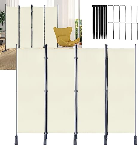 XMTECH Raumteiler Klappbar Freistehend 4-TLG 225 x 180 cm Trennwand Paravent, Garten Stellwand Trennwand Sichtschutz Balkon Sichtschutz Stellwand Faltbar Paravent, Beige