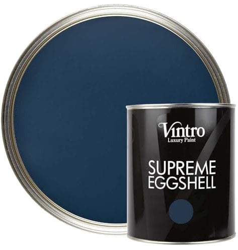 Vintro Paint | Navy Blue Eggshell Paint | for Walls | Wood | Trim | Satin Furniture Paint | Interior & Exterior Use. 1 Litre (Picasso Blue)
