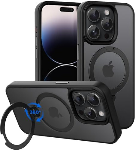 CACOE Magnetic Case for iPhone 14 Pro Max 6.7 inch with 360 Rotatable Ring Phone Stand,Compatible with MagSafe & Magnetic Car Mount,Cases Cover Phone Holder for Desk Meeting/Videos Black