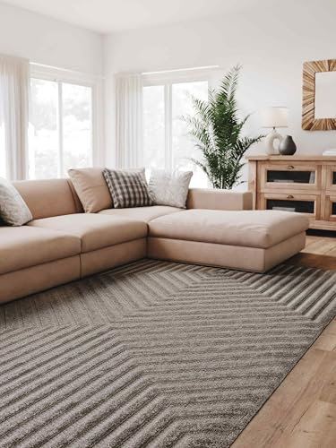 Interiyou Alfombra Salon Pelo Corto Lecce - 160x230 cm Gris Claro - Diseño Boho escandinavo con Efecto 3D de Relieve - Plana con patrón geométrico