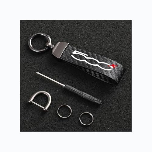 Generico Portachiavi Pelle Auto in Fibra di Carbonio per Fiat 500X ​​con Anello D Ruotabile Portachiavi Auto Accessori,Black-12.5CM