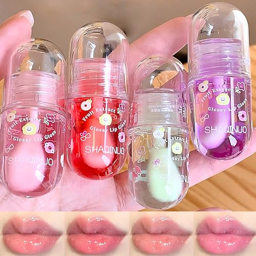 4 Stück Lipgloss-öl Set, Lipgloss Set Mit Fruchtgeschmack, Süßes Lip Jelly, Feuchtigkeitsspendendes Lippen Make-Up Für Kinder Damen, Kinderfreundlich Party-Geschenk