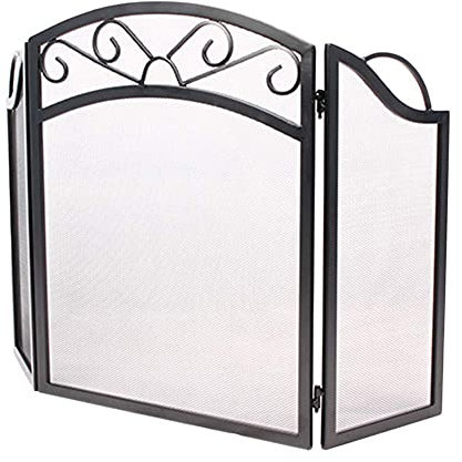 CCKUHN Schermo per Camino a 3 Ante per Camino/stufe/Griglie, Schermo di Sicurezza per Camino in Ferro battuto, Copertura Decorativa a Spirale, Nero The New