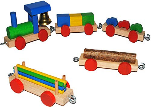 alles-meine.de GmbH Eisenbahn/Zug mit einzelnen 4 Anhänger & Glocke - aus Holz - Original Erzgebirge - Bimmelbahn - Holzeisenbahn - ideal für Holzeisenbahn Gebäude Zubehör Stad..