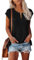 Rapbin Women's T-Shirts Summer Top V Neck Tank Tops Cap Sleeve Casual Loose Shirts Basic Tee Tops Black L