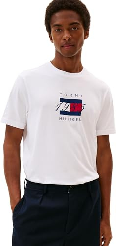 Tommy Hilfiger Men’s Short Sleeve Linear Flag Graphic Regular Fit T-Shirt