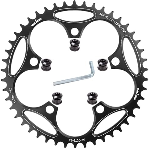 goucrro 110/130 BCD Kettenblatt 36/38/40/42/44/46/48/50/52/54/56/58/60T rundes Narrow-Wide Fahrrad-Kettenblatt mit 5 Schrauben für Rennrad, Klapprad (schwarz, 110BCD-46T)