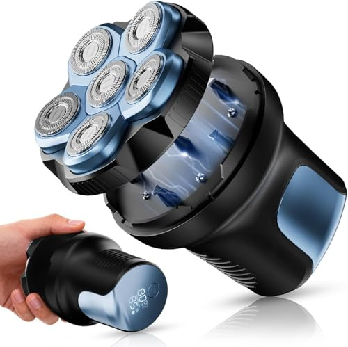 Glatzen Rasierer Herren Kopfrasierer Glatze Glatzenrasierer Elektrisch Wiederaufladbar Magnetische Head Shaver Men Leicht zu Reinigen PRITECH (Blau-schwarz)