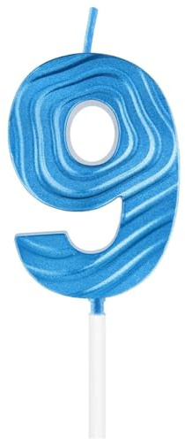 Ovanda Nummer 9 Geburtstagskerze, 9. Geburtstag Kerze, 3D Design Blau Nummer Kerzen Zahl 9, Cake Topper Dekorationen, Kuchen Kerze für Geburtstagsparty, Hochzeitstag, Baby-Dusche, Party-Dekoration