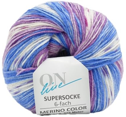 Online Garne Supersocke Sockenwolle 6-fach Merino Color | Strumpfwolle 6-fädig mit Merinowolle | 150g dickes Sockengarn mit Farbverlauf | 75% Wolle, 25% Polyamid (3161)