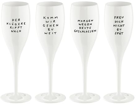 Koziol CHEERS No.1 Gläserset | Sektgläser 100 ml | 4er-Set | Kunststoff, mit originellem Spruchmotiv, bruchfest, wiederverwendbar | Party, Silvester, Hochzeit, JGA (SPRUCHREIF)