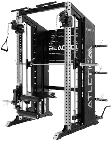 Atletica Blackout | Premium Kraftstation | All-in-One Multipresse mit 75x75mm Edelstahl-Uprights, Smith Machine, Functional Trainer mit 2x90kg & Storage System