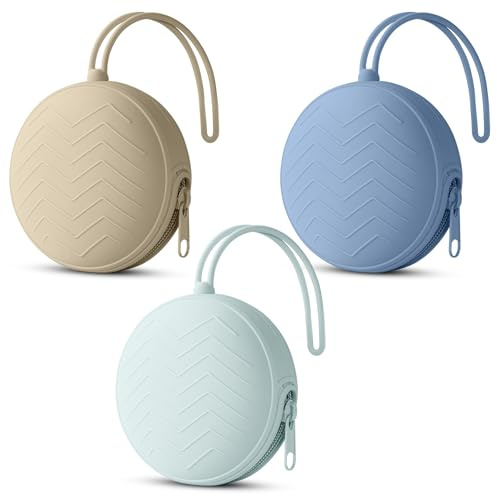 Aolso Porta Succhietto in Silicone, 3 Pcs Lavabile Contenitore per Ciuccio, Custodia in Silicone per Ciucci per Bambini da Viaggio, Chiusura a Cerniera per Ciuccio-Grigio/Cachi/Blu