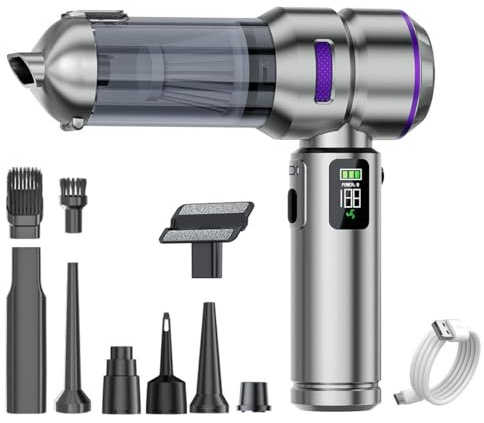 HOVIN Aspirateur à Main, 24000PA Aspirateur Voiture sans Fil Puissant, 220000 TR/Min Moteur sans Balai, 3 réglages de Puissance pour Cuisine,Voiture, Maison,Poils d'animaux (Violet argenté)