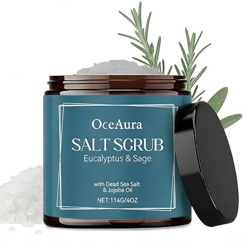 Saunasalz Eukalyptus & Salbei – Totes Meersalz Körperpeeling mit Kokosnussöl,Jojobasamenöl,Eukalyptusöl,Salbeiextrakt,Duschpeeling & Sauna Peeling Salz Scrub,Glatte und Revitalisierende Hautpflege