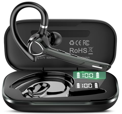 Casque Bluetooth avec audio APTX HD, écouteur mains libres sans fil avec double micro CVC 8.0/ENC, bouton muet et connexion double appareil, 90 heures de lecture, casque mono-oreille pour camionneur