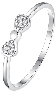 Ayoiow Schleife Trauringe Echt Gold für Damen mit Diamant, Damen Ringe 750 Gold, 18 Karat Weißgold Größe 63 (20.1)