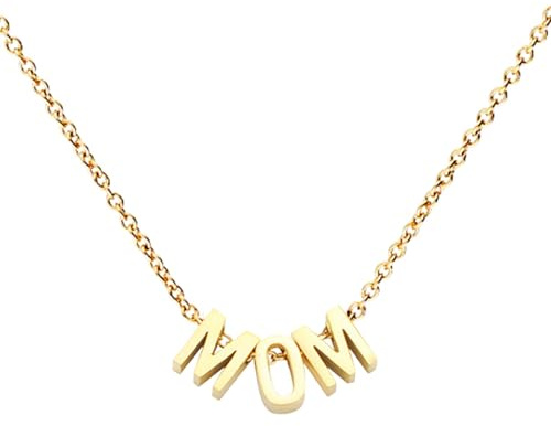 Löb 750er Gold vergoldet Edelstahl Kette Halskette MOM Buchstaben Anhänger Damen Mama Oma Schriftzug Mutter Großmutter Muttertag Geburt Tochter