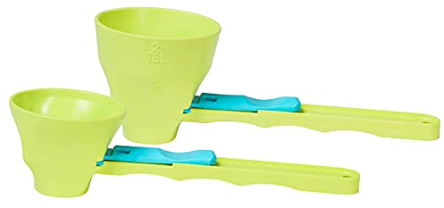 Slide Scoop Original Messlöffel + Trichter, keine Verschüttungsvorbereitung von Proteinpulver, Baby-Formel und Kcup-Nachfüllung, ohne Verschütten – Set mit 1 und 2 Esslöffeln